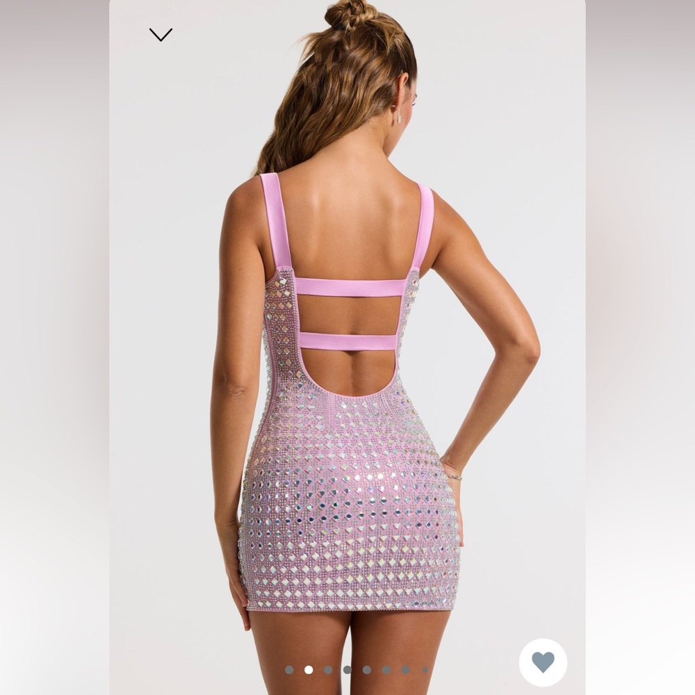 Oh Polly RUCH Embellished Square Neck pink Mini Dress - Picture 2 of 9